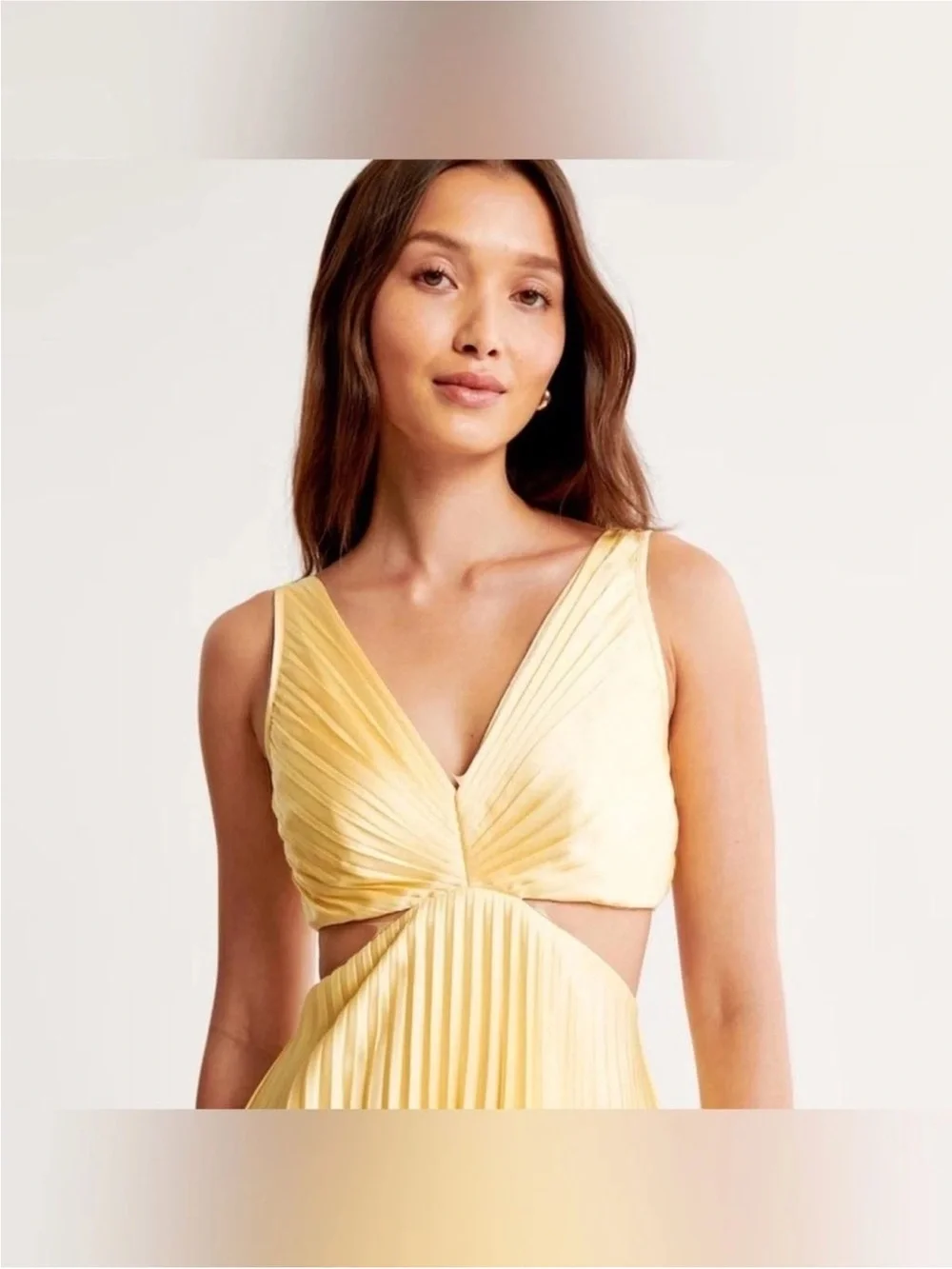 Abercrombie & Fitch Yellow Pleated Maxi Dress with Cutout Waist